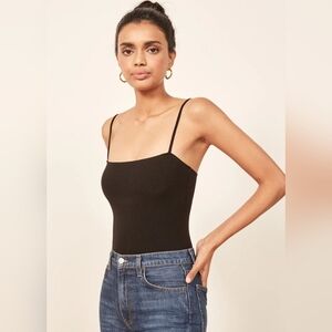 Reformation Crystal Black Ribbed Bodysuit